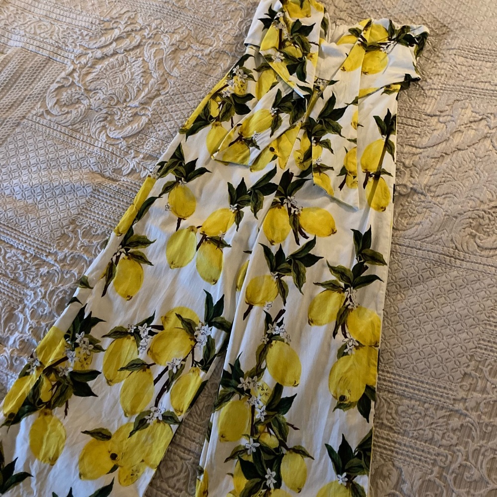 Strapless lemon capri jumpsuit